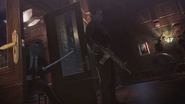 Agent 47 sneaking upon his target with a Katana in Hitman: Absolution.