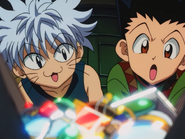 Killua and Gon amazed at the treasure