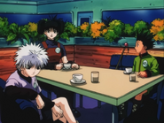 Gon and Killua talk to Anita