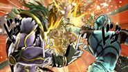 Star Platinum unleashing a dual barrage with Stone Free during Jotaro and Jolyne's DHA, EoH