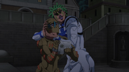 Secco being rubbed by Cioccolata for capturing footage of Narancia Ghirga's pained expression