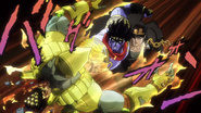 Star Platinum punches through The World's chest