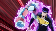 Josuke attacks with Crazy Diamond's arm.