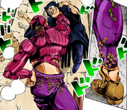 The Boss in Doppio's clothes, attacking a fortune teller