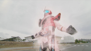 spread out the steam, completing his transformation into Kamen Rider Deaheat Mach