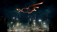 The mark of Gargos appears over the darkened skies of the metropolis where Ultratech's HQ is located