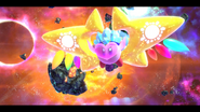 Kirby and his friends escape the arena as Void Termina explodes.