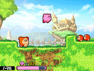 Kirby making his way to Dedede's Castle.