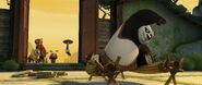 A scene in the first Kung Fu Panda: Po is attetmpting to perform a perfect split