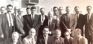 The last days of Warner Bros. Cartoons in late 1962 – (back row, l to r): Robert McKimson, Bill Tytla, Harry Love, Tom O’Loughlin, Dave De Patie, Treg Brown, Friz Freleng, Lee Halpern, Bob Matz, Lew Irwin, Hawley Pratt, Bill Orcutt; (front row, l to r): Gerry Chiniquy, Art Leonardi, O. B. Barkley, John Dunn, and Virgil Ross.