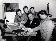 Bob with Lew Irwin, Irv Spector, Leon Schlesinger, and Charles McKimson