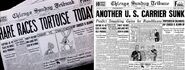 The comparison between the cartoon's 1 November 1942 issue of The Chicago Tribune parodied as The Chicago Tribunk and the actual Chicago Tribune issue of the same day