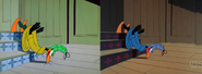 Comparison of scene from this short (left) and "Mucho Locos" (right)