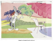 Production background with a Bugs Bunny cel