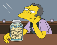 Moe Szyslak con su frasco de huevos