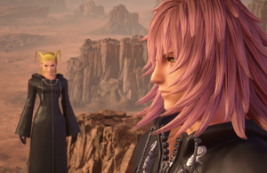 Larxene reunites with Marluxia in the Keyblade Graveyard in Kingdom Hearts III.