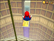 Mario flying to the Thwomp's niche in Super Mario 64 DS