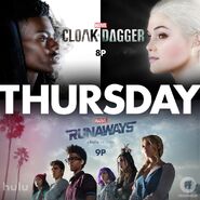 Promotional image for the Young Adult series, Runaways and Cloak & Dagger