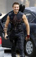 Jeremy Renner on set as Hawkeye.