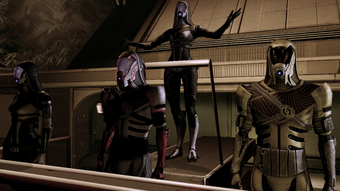 The Admiralty Board in 2185, foreground left to right: Daro'Xen, Zaal'Koris, Han'Gerrel. At the back, Shala'Raan.