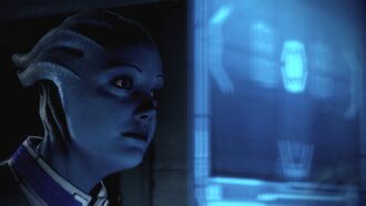 Liara takes over and broadcasts her first message as the new Shadow Broker