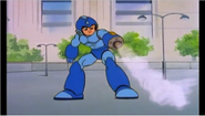 Mega Man using Air Shooter in the Mega Man cartoon.