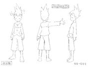 Geo in pajamas anime design sheet.