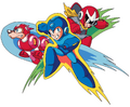 Mega Man, Rush, and Proto Man in Mega Man 5.