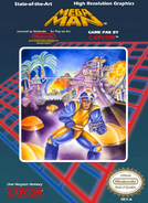 The North American cover for the first Mega Man game.