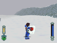 Mega Man using Crusher in Mega Man Legends 2.