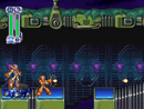 Mega Man X using Soul Body in its charged state. The player can take control of the solid hologram that X has projected.