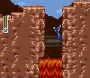 X kicking a wall to escape the rising lava.