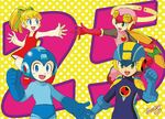 Mega Man, MegaMan.EXE, Roll and Roll.EXE in Rockman 25th anniversary tribute art by Miho Asada.