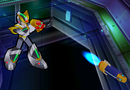 Mega Man X using Sniper Missile in its charged state.