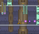 Mega Man X firing three Electric Sparks.