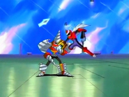 DrillMan breaks ProtoMan's Hero Sword.