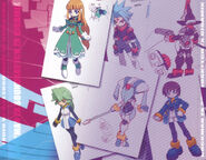 Concept art in the case's disc tray, featuring Prairie, Aile, Prometheus, and Pandora.