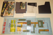 Full package including clockwise the manual; the dust jacket; the map; the packaging; and the game pak.