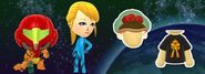 Miis wearing Samus and Zero Suit costumes in Miitomo