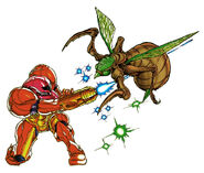 Samus battling a Kihunter