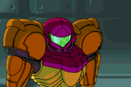 The SA-X donning Samus's old Varia Suit.