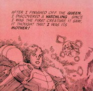 The birth of the baby as depicted in the Super Metroid comic.