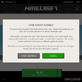 Aviso do launcher sobre a execução de outra cópia do Minecraft, se já estiver em execução.