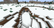 A circular cave entrance generated in snowy plains biome.