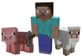 Artwork of Steve with a Pig and a Sheep.