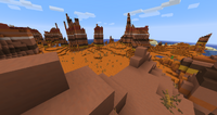 Hoodoos in a Mesa Bryce biome in an older version of Minecraft.