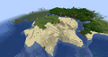 A small desert surrounded by oceans and lush biomes.