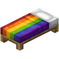 The rainbow bed, a unique coloration featured in Minecraft Earth.