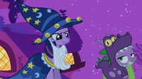 Twilight's not happy with Spike mocking her costume.