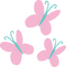 Three butterflies with cyan bodies and pink wings